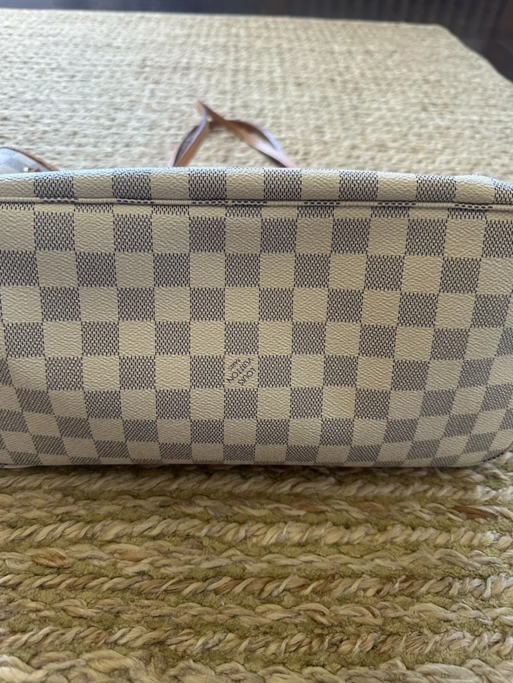 Louis Vuitton Damier Azur Canvas Tote with Tan Leather Trim - Picture 3 of 6